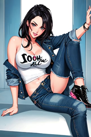 Bad and rebel girl having a good time in a party and posing so flirty, she is wearing a rebel and bad girl outfit with jeans and a denim jacket,girl,Megan fox 