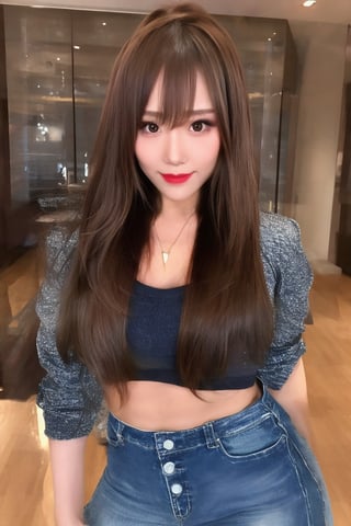 beautiful detailed eyes, tight jeans, kairi sane hairstyle, red lips,kairisane