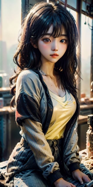 cute korean large-eyed girl,
stylish girl wearing streetwear in a convenience store, exuding heavenly beauty while barely clothed,
masterpiece, best Quality, Tyndall effect, good composition, highly details, warm soft light, three-dimensional lighting, volume lighting, Film lighting, cinematic lighting,
,            ,