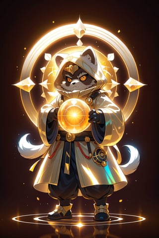 1Ninja tanuki,stand on one hand,fighting,7 color Ninja outfit,7 color ancient alchemy God,holding cosmic ball,chanting,7 color shining ancient words everywhere,glowing mantra everywhere,luminous engraving everywhere,seal,strong style,sun king,sun halo,solo,special long white beard,long white eyebrows,gather lightning elixir in the palm of hand,king of glory,focused on  elixir,aim at pill,colorful skin,surrounded by flames,golden butterfly wings,emitting golden light,wearing golden bib short with no shoulder strap on left shoulder,no humans,flame,beam,fire alchemy furnace,thunder pill,crystal cave,crystal background,diamond,gem,tanuki,no human