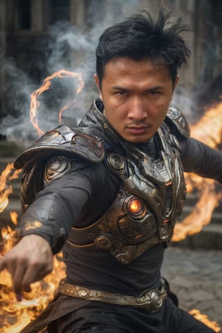 fighting wizard throwing a fireball, energy swirling around him, underworld, action pose
extremely high quality RAW photograph, short hair, round face, black detailed background, intricate, Exquisite details and textures, highly detailed, ultra detailed photograph, warm lighting, 4k, sharp focus, high resolution, detailed skin, detailed eyes, 8k uhd, dslr, high quality, film grain, Fujifilm XT3, (((hyper realistic skin)))

,fire element,mecha,csrlds,alien