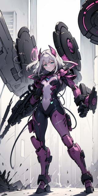 exoskeleton, fighting, combat, cowboy shot, from bottom, perfect face, light purple body suit, green neon strip decoration
solo
mecha musume, masterpiece, battle field, tentacle,LAC3CUT0UT,alonadicktail