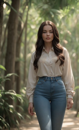 Beautiful, Margot Robbie, ((normal shirt, jeans)), with a complex jungle background with ancient jungle ruins, hyper detailed, beautiful studio lights, intricate elegant digital painting, cinematic composition, dramatic pose, smooth, sharp focus, (((professional photography))),dappled light, romantic, HDR, highly detailed, hasselblad, 8k, hyper realistic, eye level shot, f1.4 aperture, 8mm film grain, cinestill 800, high resolution, best quality, masterpiece.