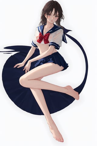 high quality, highres, illustraion, cleavage, breast, beauty leg, nipples, sailor suit, shortsleeves, skirt