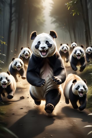 panda, running through forest chasing by lot of cats, (cat yawing), while laughing, flufy body, high contrast, (natural skin texture, hyperrealism, soft light, sharp),  shabby warepack , silo tech background, low key, top light, dark theme, highly detailed, wide-angle, cinematic still, masterpice
,Movie Still,Film Still,Cinematic,Cinematic Shot,Cinematic Lighting,Extremely Realistic,more detail XL