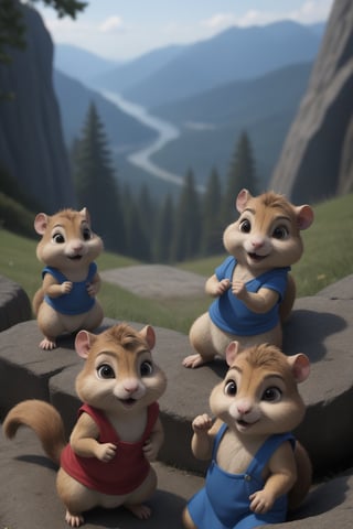 hamster,cel shading,The Chipmunks,musical,blue, on hill