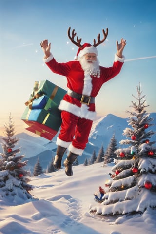 a rdns santa claus, christmas, outdoor, flying on baky