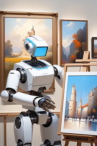 masterpiece, best quality,A painter robot paints in an art gallery,more detail XL