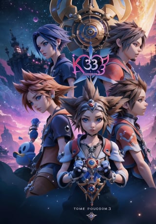 Masterpiece in maximum 4K resolution, inspired by the cover style of the game Kingdom Hearts 3. | The cover features all of the game's iconic characters, brought together in an epic composition. In the center, Sora, the protagonist, stands out, with a Keyblade in hand and a determined look. To his right, Riku and Kairi, his faithful companions, are ready for battle. On the opposite side, Disney characters, such as Mickey, Donald and Goofy, contribute to the diversity of the scene. Emblematic villains like Xehanort and Ansem also occupy strategic spaces in the composition. | The atmosphere of the cover is intensified by a dynamic background, mixing elements from the various worlds present in the game. Futuristic structures, enchanted castles, spaceships and magical landscapes form the background. Cinematic lighting highlights each character and adds depth to the scene. | The game logo "Kingdom Hearts 3" is positioned at the top of the cover, with a unique design that combines elements of fantasy and adventure. The letters have a refined quality and feature details that reflect the game's magical universe. | The Kingdom Hearts 3 game cover features an epic composition featuring all of the main characters, providing players with a comprehensive look at the game's diverse and exciting universe. | (((((perfect_body))))), ((perfect_pose)) , ((perfect_finger, perfect_fingers, perfect_hand, perfect_hands, better_hands)), ((Masterpiece in maximum 4K resolution, | inspired by the cover style of the game Kingdom Hearts 3):1.5), ((More Detail, ultra_detailed, Enhance)).