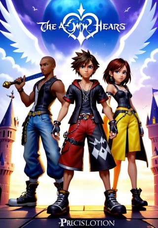 Masterpiece in maximum 4K resolution, inspired by the cover style of the game Kingdom Hearts 3. | The cover features all of the game's iconic characters, brought together in an epic composition. In the center, Sora, the protagonist, stands out, with a Keyblade in hand and a determined look. To his right, Riku and Kairi, his faithful companions, are ready for battle. On the opposite side, Disney characters, such as Mickey, Donald and Goofy, contribute to the diversity of the scene. Emblematic villains like Xehanort and Ansem also occupy strategic spaces in the composition. | The atmosphere of the cover is intensified by a dynamic background, mixing elements from the various worlds present in the game. Futuristic structures, enchanted castles, spaceships and magical landscapes form the background. Cinematic lighting highlights each character and adds depth to the scene. | The game logo "Kingdom Hearts 3" is positioned at the top of the cover, with a unique design that combines elements of fantasy and adventure. The letters have a refined quality and feature details that reflect the game's magical universe. | The Kingdom Hearts 3 game cover features an epic composition featuring all of the main characters, providing players with a comprehensive look at the game's diverse and exciting universe. | (((((perfect_body))))), ((perfect_pose)) , ((perfect_finger, perfect_fingers, perfect_hand, perfect_hands, better_hands)), ((Masterpiece in maximum 4K resolution, | inspired by the cover style of the game Kingdom Hearts 3):1.5), ((More Detail, ultra_detailed, Enhanced All)).,disney pixar style,