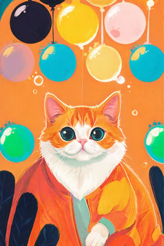 Fashion design, poster design, trendy, flat, pop style, Persian 
orange cat, bubble text, illustration, exquisite,