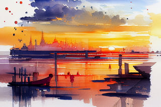 Watercolor Painting, a Captivating city Serene Sunrise, 4k resolution, intricate highly detailed painting, hyperdetailed painting, complex, trending on artstation, sharp focus, studio photo, intricate details, ,ChineseWatercolorPainting,wtrcolor style,wgz_style