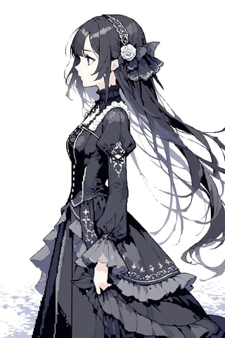 1girl, gothic dress, from side,
masterpiece, best quality, aethetic, illustration,pixel art, 