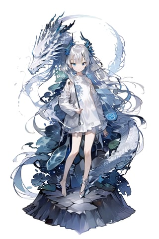 white dragon,aesthetic, dragonoid girl
