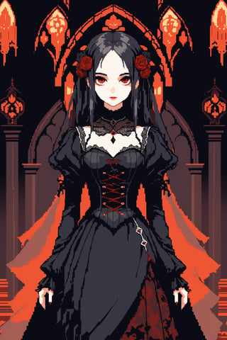 1girl, gothic dress,looking_at_viewer, gothic theme
 ,masterpiece, best quality, aethetic, illustration,pixel art, 