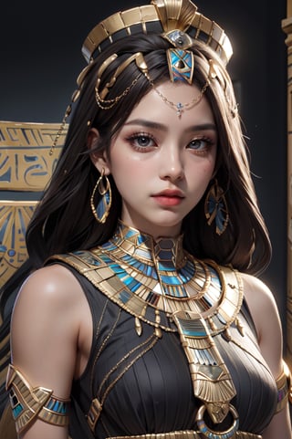 Ultra quality,Extreme realistic, high res definition, ultra photorealistic ultra detailed, RAW picture, Beautiful ancient Egyptian lady, wearing sleeveless tunic worn, beautiful female figure,Long straight hair, ,ancient egyptian clothes,1 girl, (face portrait), Style: hyper-realistic, 8k Ultra HD, inspired by Pixar, Cinema 4D,Egypt,young girl,egyptian