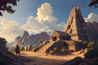 (best quality), pixar anime, (masterpiece:1.2), best quality, (8k:1.2), insane details, intricate details, hyperdetailed, (hyper quality:1.2), high detail, ultra detailed, professional, (HDR:1.2), A MAYAN WITH A BOW, STARRING AT THE MOUNTAIN, REAR VIEW
