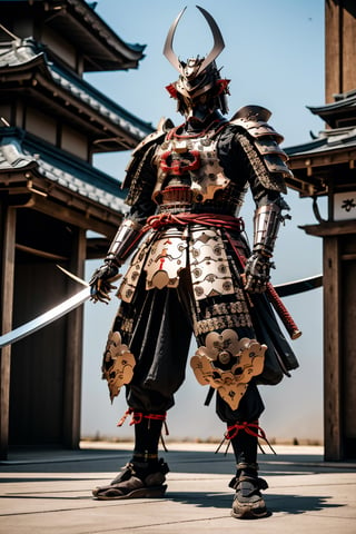 mechanical samuray, japanese samurai warrior with mechanical components in his armor, two swords, samurai mask,armor, fighting pose, japanese environment,oni face shield,mech4rmor,oni_mask,BJ_Gundam,zzmckzz