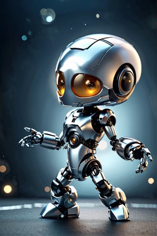 award-winning photo, a sci-fi image of a chibi cute little robot striking a hero pose. Intricate, sharp focus, highly detailed, 3D, kawaii cute robot.,chibi