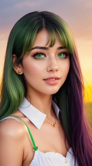 1 girl, Nahida, chibi, white hair, side_ponytail, white thick eyebrows, (green eyes:1.5), beautiful detail eyes, best quality, 2d, cute, cartoon, sky background, best quality, masterpiece, majestic, multicolored_hair, pointy-ears,nahida, one_eye_closed,pov