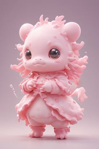 Create a very tender and chubby pink baby axolotl,chibi