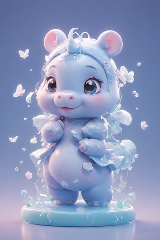 CREATE A BABY HIPPOPOTAMUS WITH CARTOONISH FEATURES AND VERY CUTE on the shores of a lake, with butterflies all around,cbzbb,cat,Cute_Ghost,3D MODEL,3D,disney style,cute cartoon ,chibi
