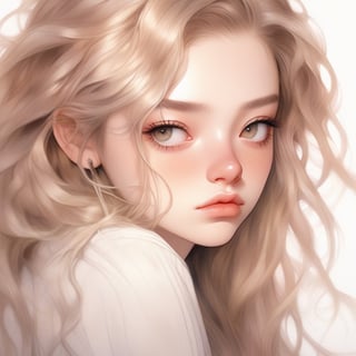 Beautiful 18 year old teenager in a realistic chibi style, close-up with a tired face and expression