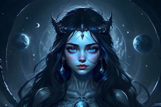 A girl full of wisdom, with eyes that betray a knowing look of all things, her expression very stern and cold.
Surrounded by celestial bodies.
In the Cthulhu Mythos, Yog-Sothoth is depicted as a being beyond time and space, possessing boundless wisdom and power. Yog-Sothoth can be seen as a unifying force because he has insight into all things, whether past, present, or future, and can understand and intervene in them.

Yog-Sothoth's existence is not limited to specific time or space; he can traverse dimensions and is connected to all things in the cosmos. Described as a supernatural entity, his power and wisdom far exceed human comprehension; he possesses the ability to both create and destroy.

In the Cthulhu Mythos, Yog-Sothoth is often portrayed as a profound and awe-inspiring presence, injecting depth and mystery into the entire mythology. His influence pervades the entire mythological world, profoundly affecting the fate of humanity and all beings,k41f,Young beauty spirit ,Best face ever in the world.,Best face ever in the world