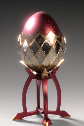 Easter egg, crystal egg, super detailed, glare from behind, branded warrior, overlord egg, main body red egg, eclipse in the background, hand shaped metal stand