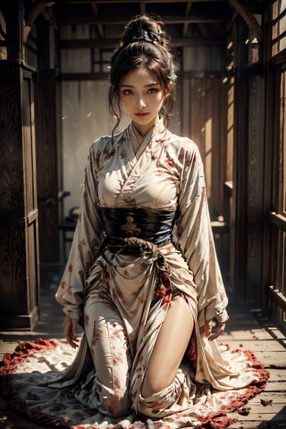 1girl, Sweet face, charming eyes{beautiful and detailed eyes}, eye smile((friendly and charming)), sexy lips, delicate facial features, seiza((model pose, sitting and kneeling on the floor)), busty body type, long hair(dark hair:1.2),  long ponytail, curly hair, beautiful hanfu(red, transparent), japan temple (inside room), fine traditional table{calligraphy painting on table}, teapot on table, flim grain, looking to audience, masterpiece, Best Quality, natural and soft light photorealistic, ultra-detailed, finely detailed, high resolution, sharp-focus, glowing forehead, perfect shading, highres, photorealistic,perfect,midjourney,hand,horror
