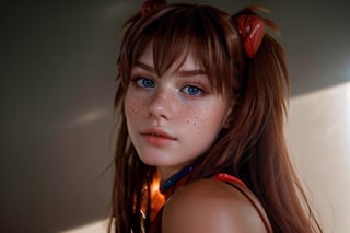 analog style, modelshoot style, portrait of shirogane, close up, feminine, epic (photo, studio lighting, hard light, sony a7, 50 mm, matte skin, pores, colors, hyperdetailed, hyperrealistic), Asuka Langley - Shirogane-Sama Cosplay, sexy look, shirogane, asuka langley,flash