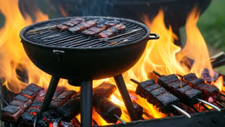 /create prompt:A miniature charcoal grill with tiny skewers sizzling over glowing coals, with flames flickering and oil dripping on the coals. The grill is slightly blackened from the smoke. Captured in a macro shot, highlighting the intricate details of the grill with a tilt-shift effect. -neg opposite of a dull and unlit grill -camera pan left -fps 24 -gs 16 -motion 1 -Consistency with the text: 22 -style: HD movies -ar 16:9
