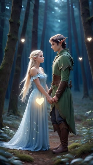 In the soft dawn light, the elf girl and the lost elf wanderer stood hand in hand at the edge of the forest, ready to start a new chapter in their lives together. With hearts as full of love and dreams as vast as the sky, they knew that no matter what challenges lay ahead, they would face them together, forever in each other's arms.

Tensor Art Prompts:

    Soft Dawn Glow
    Hand in Hand
    Vast Dreams