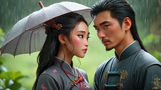 My heart is in the drizzle, ancient Chinese male and female 
