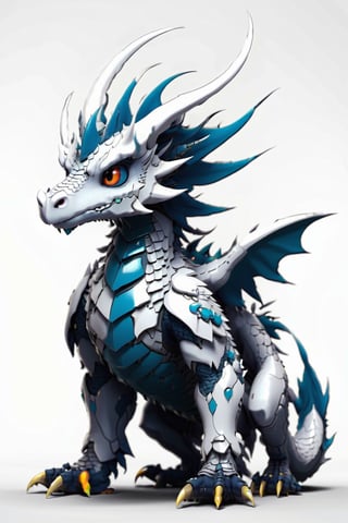 A Potrait side view full body Big Dragon wearing cybernetic hi-tech armor, clean design, intricate detail, monochromatic color, solid white background, made with adobe illustrator, in the style of Studio Gibli, color splash,3d style,LegendDarkFantasy,photo r3al,Disney pixar style,gkudbz