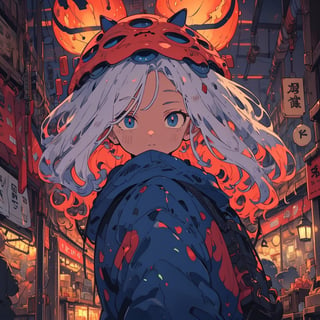 Ghibli anime style, "Spirited Away" style. A girl in a dark night market, with illuminated by warm lights. The whole atmosphere seems mysterious. (Cinematic lighting, ethereal light, intricate details, extremely detailed, incredible details, full colored), complex details, hyper maximalist, gorgeous light and shadow, detailed decoration, detailed lines. masterpiece, best quality, HDR, UHD, unreal engine. looking at the camera, fair skin, beautiful face, (beautiful eyes:1.5), perfect eyes, detailed eyes, beautiful nose, dim tones,studio ghibli style,simplecats