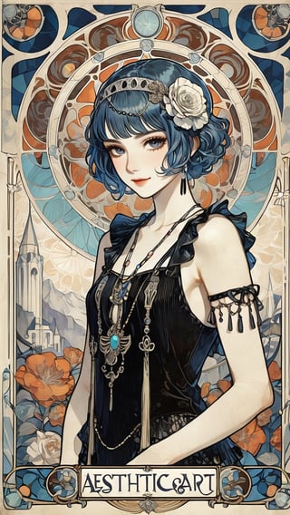 A poster of a flapper girl, (masterpiece, top quality, best quality, official art, beautiful and aesthetic:1.2),emo,art nouveau