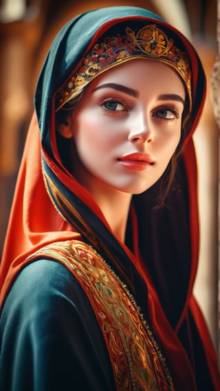 A Byzantine style girl in monastery. (masterpiece, top quality, best quality, official art, beautiful and aesthetic:1.2), (1girl:1.4), portrait, extreme detailed, highest detailed, simple background, 16k, high resolution, perfect dynamic composition, bokeh, (sharp focus:1.2), super wide angle, high angle, high color contrast, medium shot, depth of field, blurry background,