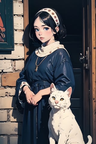 A girl in traditional dress, town square, carioles, mysterious medieval, masterpiece,oil painting,simplecats