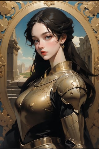 1 girl, female warrior, armor, Renaissance beauty, vidvid color, colorful, by Raphael, masterpiece, edgRenaissance,renaissance,oil painting, gold leaf art