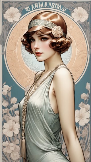 A poster of a flapper girl, (masterpiece, top quality, best quality, official art, beautiful and aesthetic:1.2), art nouveau