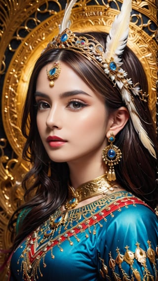 A portrait of Theodora, Byzantine Empress, radiating regal grace and strength in the style of Byzantine iconography.  (masterpiece, top quality, best quality, official art, beautiful and aesthetic:1.2), (1girl:1.4), portrait, extreme detailed, highest detailed, simple background, 16k, high resolution, perfect dynamic composition, bokeh, (sharp focus:1.2), super wide angle, high angle, high color contrast, medium shot, depth of field, blurry background,more saturation ,more detail XL,Enhanced All