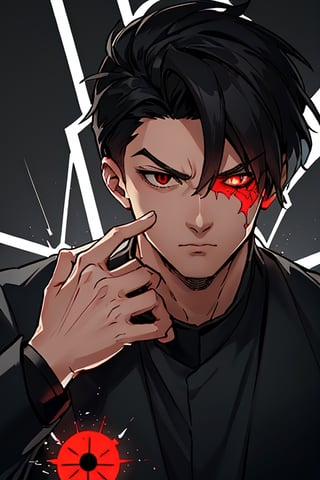 EVIL Toji has black hair that falls messily over his face, creating a striking and sinister image. His eyes are two deep, endless holes, with no trace of humanity in them, except for a small red dot that stands out amidst the darkness. These eyes convey a sense of emptiness and malice, reflecting the essence of his evil nature.

EVIL Toji possesses a magnetic attraction, but his appeal is dark and disturbing. His seductive appearance is mixed with an aura of danger and evil, generating an irresistible and terrifying combination for those who cross his path. He is endowed with inhuman strength and supernatural speed, capable of wreaking havoc with ease.

EVIL Toji is extremely dangerous and shows no mercy to anyone. It is unwise to anger him or stand in his way, as his ruthless nature can have deadly consequences. His voice, deep and full of fear, is capable of sending chills down the spine and causing terror in those who hear it.,Completely_black_eyes,gek