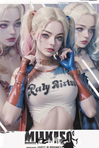 ((masterpiece, best quality)), harley quinn,margot robbie, naked, sexy,curvy body,detailed face,perfect eyes,detailed hands,hands up,light background,mix of fantasy and realistic elements,vibrant manga,uhd picture , crystal translucency, vibrant artwork