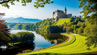 A beautiful landscape of an ancient town with big castles and nature,Nature