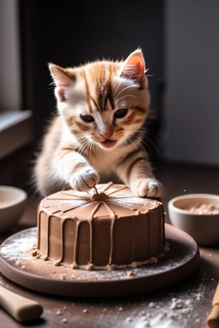 A cat is playing with clay and making a star cake
, Photography, Best Quality, Medium Shot, 9:16