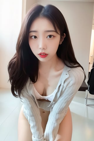 (masterpiece, best quality, ultra-detailed, 8K, ), high detail, 1girl, woman, ((asian young beautiful girl)), bokeh background, soothing tones:1.3), low saturation, High detailed, ((), (()), ,seethru,  holding red packet, nsfw, ((small breast)),nipslip,downblouse, white bra inside ,loose t-shirt,wldck,leaning forward,WaveMiu