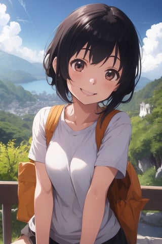 breakdomain,miyamizu mitsuha, Masterpiece, Beautiful Face, High Quality, Happy, Smiling, Perfect Body, Cute Body, Cute Face.