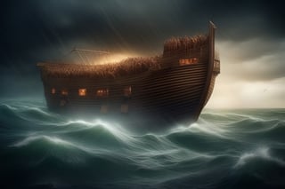 Noah's Ark in the middle of the sea storm
