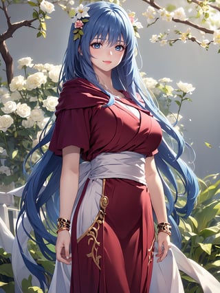 8k, masterpiece, ultra-realistic, best quality, high resolution, high resolution, 1girl, solo, reah, blue hair, blue eyes, thin eyebrow, busty and sexy girl, standing gracefully, serene expression, flower garden background. reah, red scarf, red cloak, red dress, bracelet.
FLOWER headdress adorned with gold accents and pearls, FLOWER PATTERN KIMONO, gold embroidery and gemstones, flowing robe or gown,
COLORFUL SMOKE BACKGROUND, rich golds and glowing whites,
luxurious, elegant, detailed